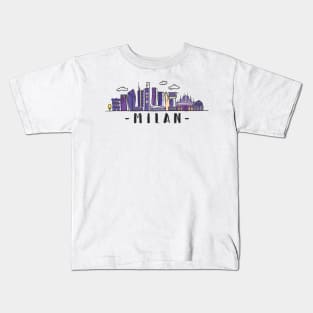 Milan Italy Skyline Travel Poster Hand Drawn Kids T-Shirt